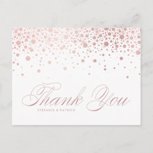 Rose Gold Foil Confetti Wedding Thank You Postcard