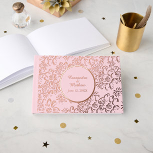Rose Gold Foil Daisies Floral Light Pink Wedding Guest Book