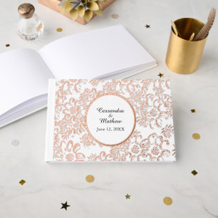 Rose Gold Foil Daisies Floral White Wedding Guest Book