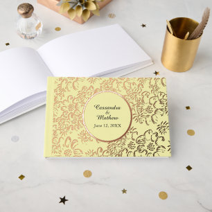 Rose Gold Foil Daisies Floral Yellow Wedding Guest Book