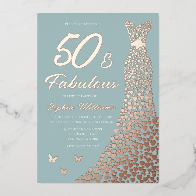 Rose Gold Foil Dress 50 & Fabulous 50th Birthday (Front)
