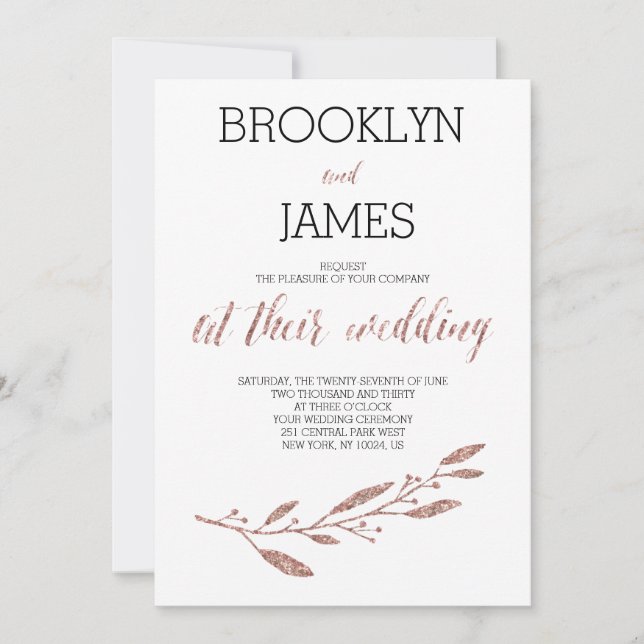 Rose Gold Foil Effect Wedding Invitation (Devant)
