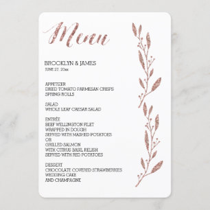 Rose Gold Foil Effect Wedding Menu Floral