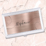 Rose Gold Foil Elegant Script Curly Name Business Card Holder<br><div class="desc">An elegant signature style script name design with extra curly tails. The background features a faux rose gold and blush foil digital art creation that prints like a photo. Customize the font size or move it as needed for longer or shorter names. Create your own business card case for her....</div>