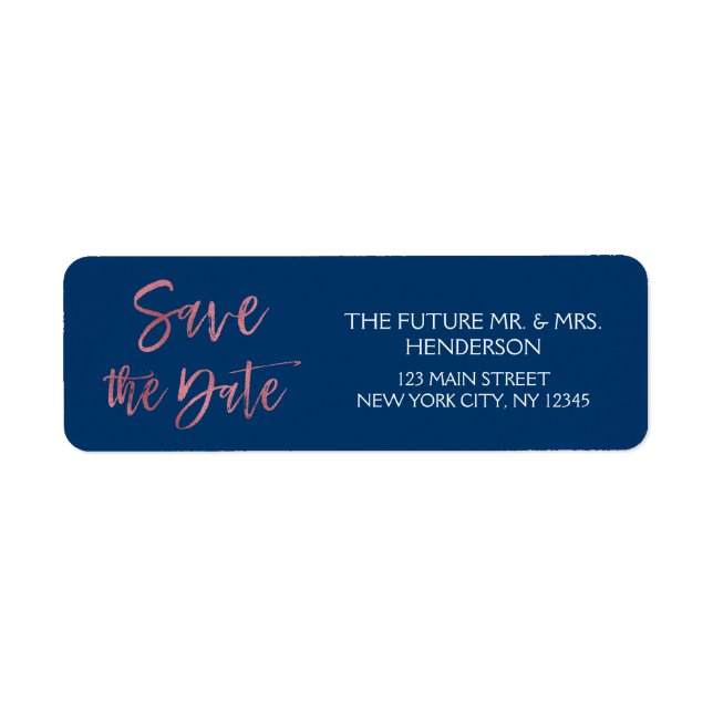 Rose Gold Foil et bleu marine Enregistrer la date (Devant)