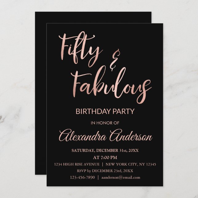 Rose Gold Foil Fifty and Fabulous Invitation (Front/Back)