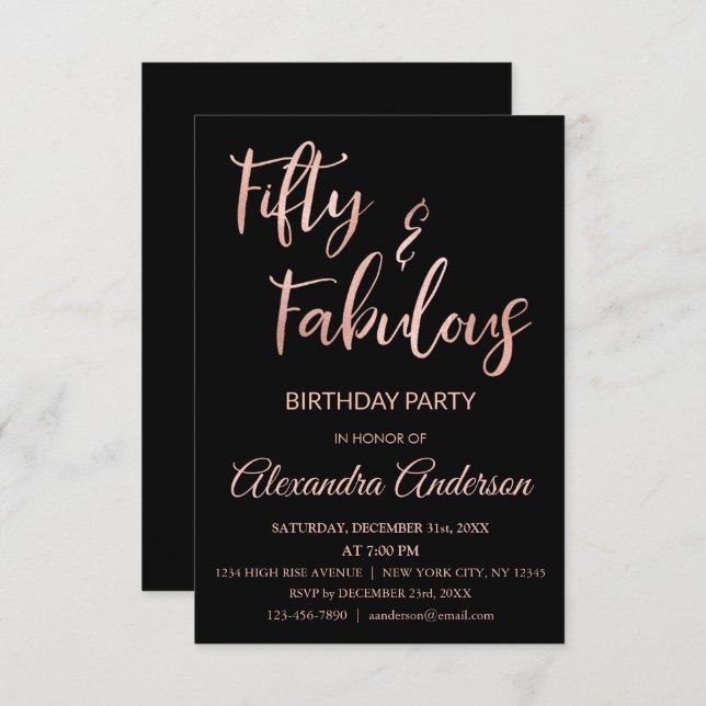 Rose Gold Foil Fifty and Fabulous Invitation (Front/Back)