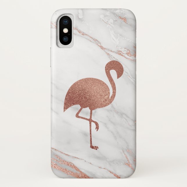 Rose Gold Foil Flamingo on Pink Marble Pattern Case-Mate iPhone Case (Back)