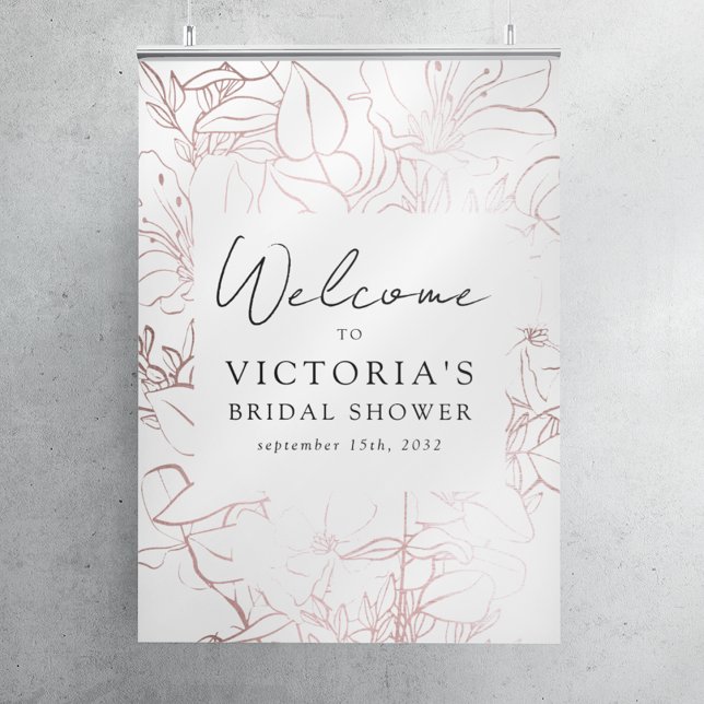 Rose Gold Foil Floral Bridal Shower Welcome Sign (Creator Uploaded)
