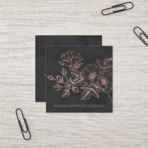 Rose Gold Foil Floral Square Business Card