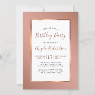 Rose Gold Foil Frame Elegant Birthday Party Invitation