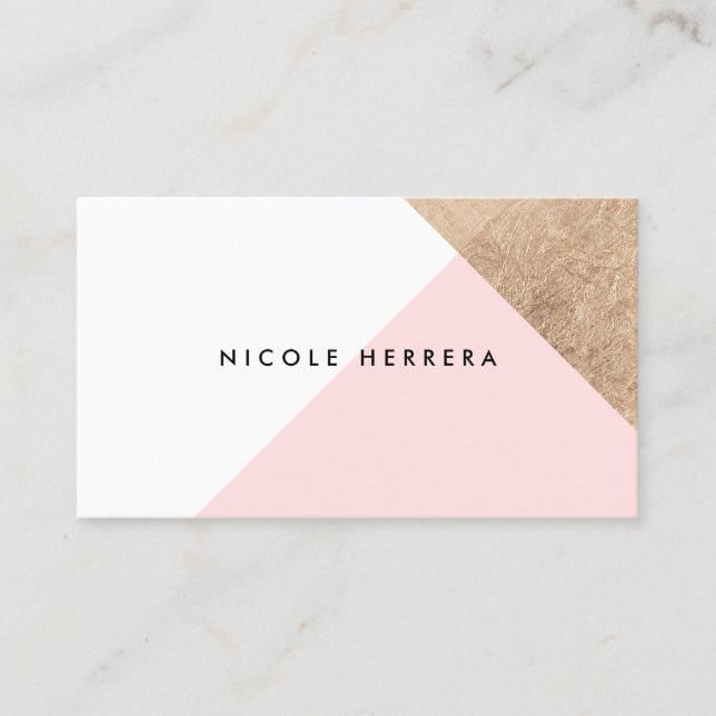 Rose gold foil geometric modern blush pink white business card (Front)