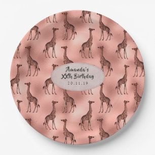 Rose Gold Foil Giraffe Pattern Paper Plate