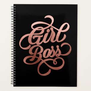 Rose Gold Foil Girl Boss Typography Black Planner