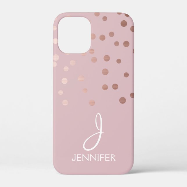 Rose Gold Foil Girly Confetti Monogram Case-Mate iPhone Case (Back)