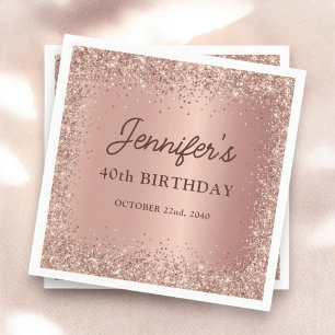 Rose Gold Foil Glitter 40th Birthday Name Napkin