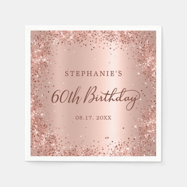 Rose Gold Foil Glitter 60th Birthday Monogram Napkin (Front)