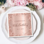 Rose Gold Foil Glitter 90th Birthday Monogram Napkin<br><div class="desc">Elegant Modern Sparkle Rose gold glitter metallic Personalized Monogram Name 90th (or ANY AGE) Birthday Party Paper Napkins. This Girly Adult feminine NINETY (NINETIETH) Birhday party design featuring a Monogram Name in a stylish handwritten calligraphy script and date and age on blush pink or rose gold faux brushed metallic foil...</div>