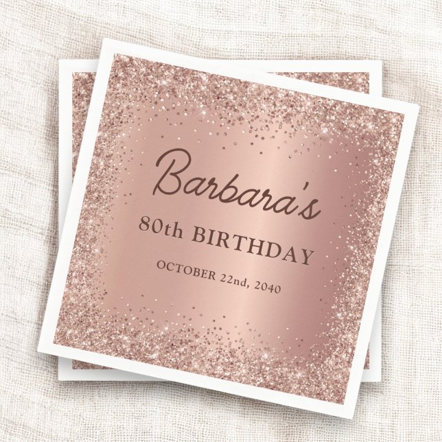 Rose Gold Foil Glitter 90th Birthday Name Napkin (Creator Uploaded)