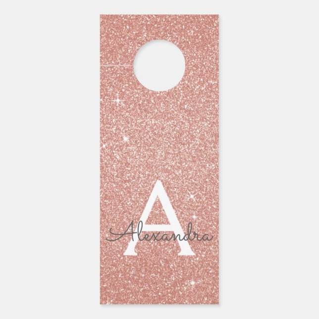 Rose Gold Foil Glitter Sparkle Monogram Door Hanger (Front)