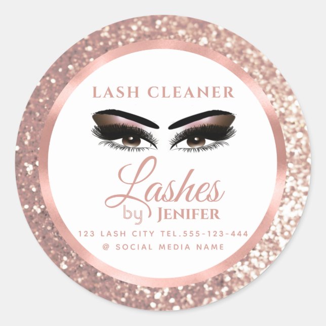 Rose gold foil glittery makeup eyes lashes cleaner classic round sticker (Front)