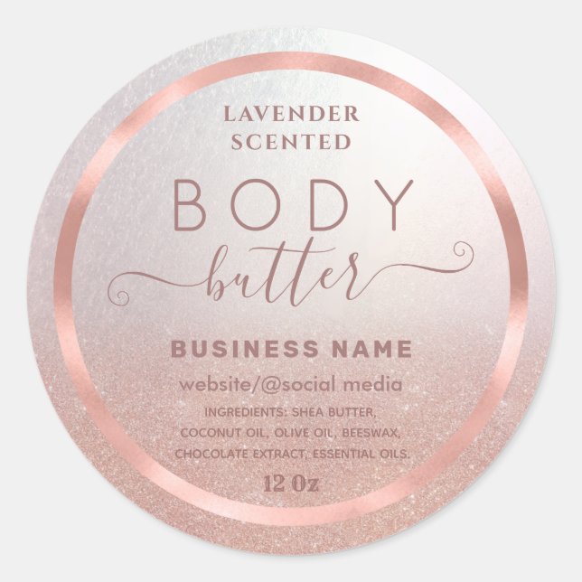 Rose gold foil glittery script  body butter label (Front)