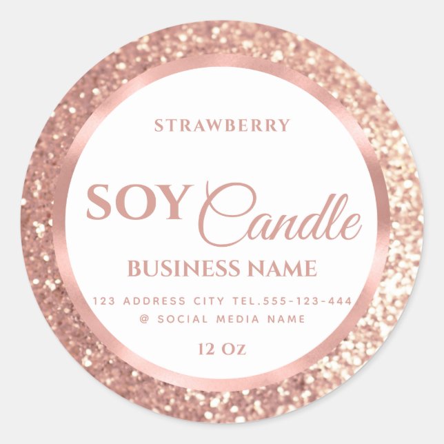 Rose gold foil glittery soy candle classic round s classic round sticker (Front)