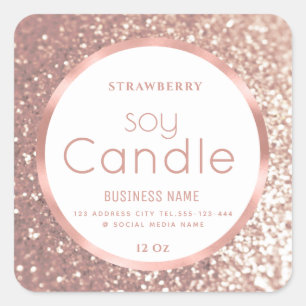Rose gold foil glittery soy candle  square sticker