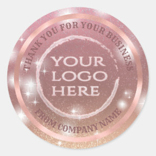 Rose gold foil glittery thank custom logo classic round sticker