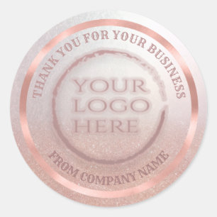 Rose gold foil glittery thank custom logo classic round sticker