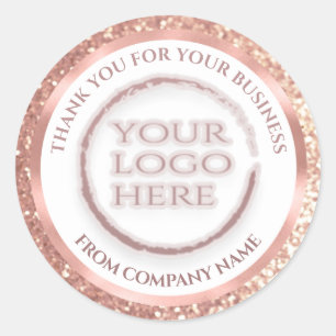 Rose gold foil glittery thank custom logo classic  round sticker