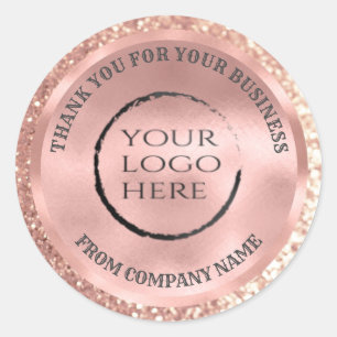 Rose gold foil glittery thank custom logo classic round sticker
