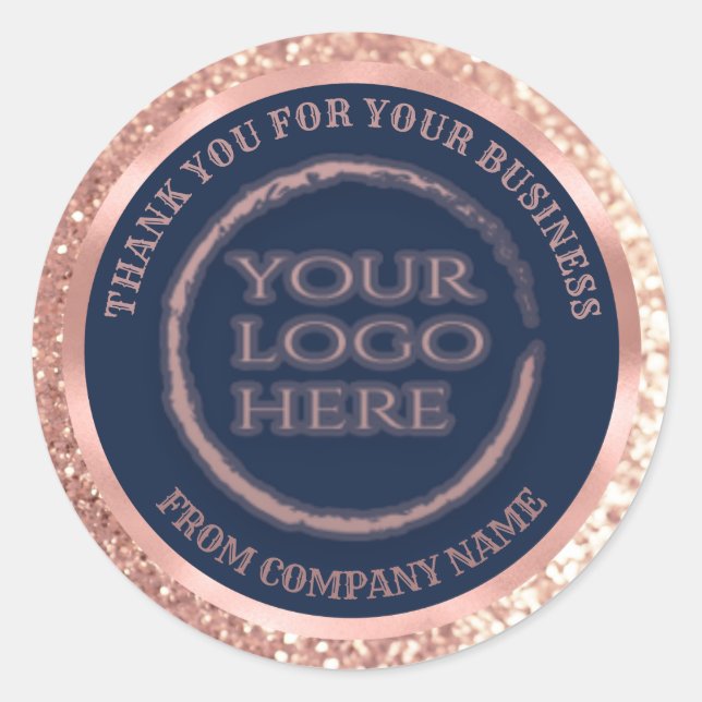 Rose gold foil glittery thank custom logo classic round sticker (Front)