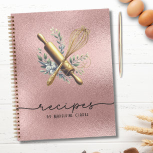 Rose Gold Foil &Gold Whisk Bakery Baking Utensils  Notebook