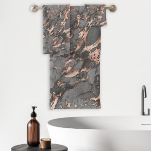 Rose Gold Foil Grey Marble Bath Towel Set