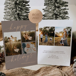 Rose Gold Foil Happy Holidays Photo Christmas Card