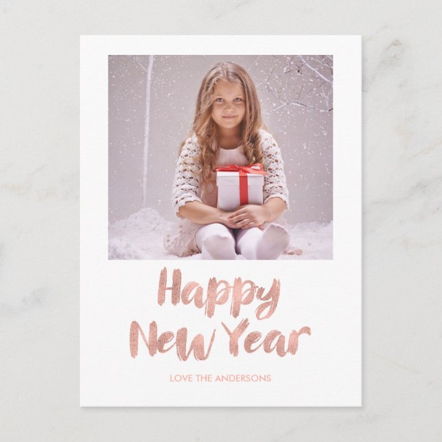 Rose Gold Foil Happy New Year's Photo Postcard (Front)