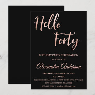 Rose Gold Foil Hello 40 Forty Birthday Party Invitation