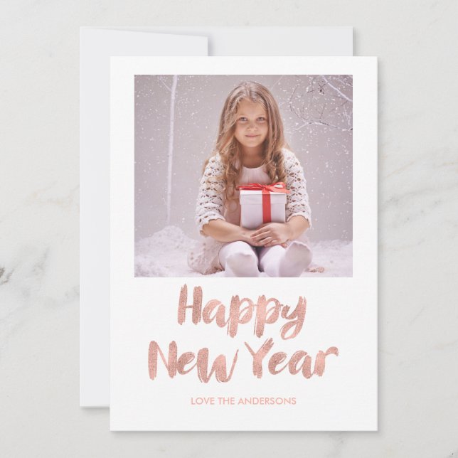 Rose Gold Foil heureux Carte photo du Nouvel An (Devant)