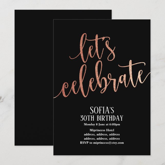 Rose Gold Foil, invitation de fête d'anniversaire (Devant / Derrière)