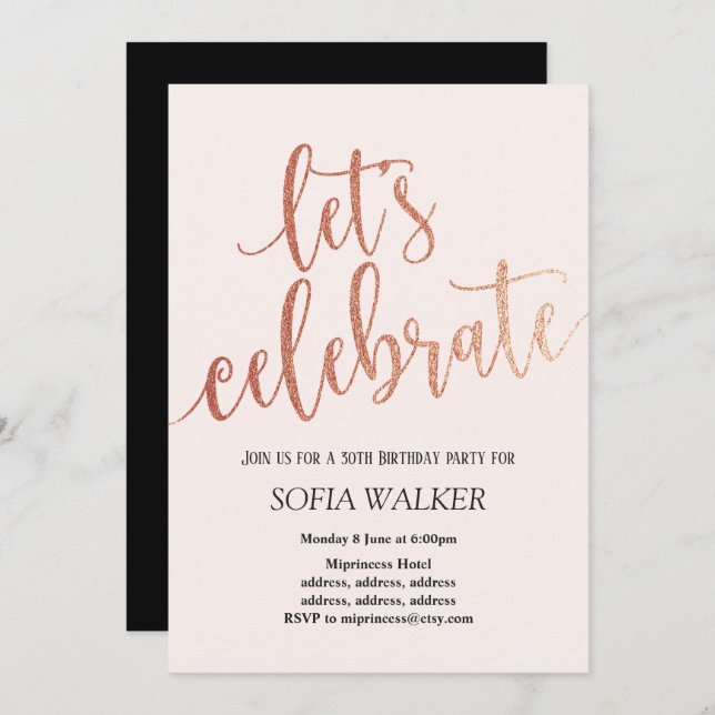Rose Gold Foil, invitation de fête d'anniversaire (Devant / Derrière)