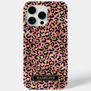 Rose Gold Foil Leopard Print Monogrammed  iPhone 15 Pro Max Case