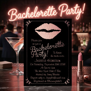 Rose Gold Foil Lips Bachelorette Party Invitation