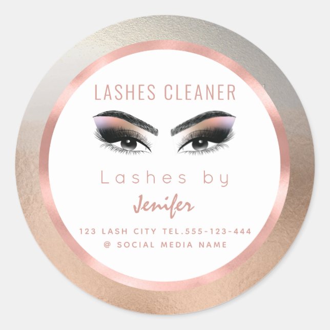 Rose gold foil makeup eyes lashes cleaner classic round sticker (Front)