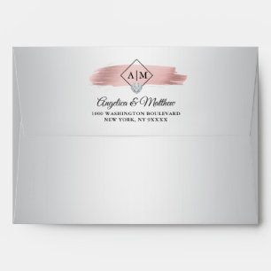 Rose Gold Foil Marble Liner Monogram Wedding Envelope