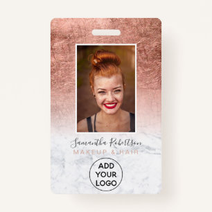 Rose gold foil marble logo employee photo pass badge