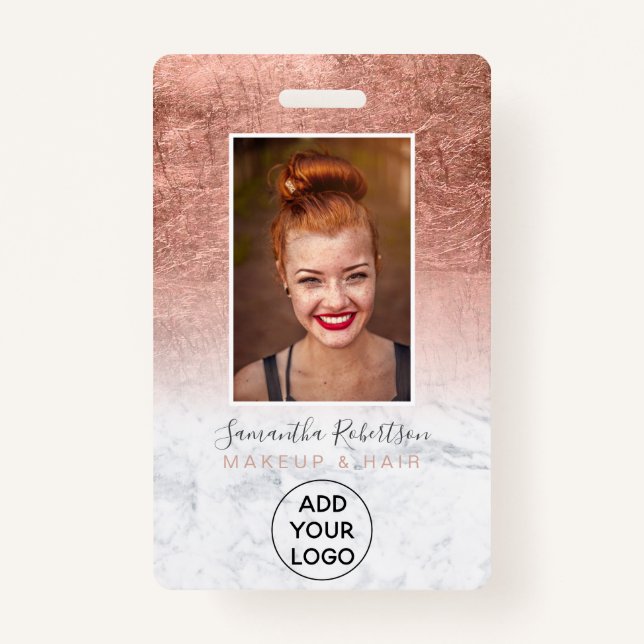 Rose gold foil marble logo employee photo pass badge (Front)