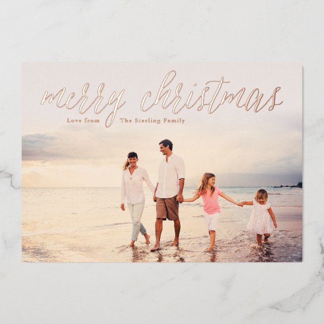 Rose Gold Foil Merry Christmas Photo Cards Cream (Front)