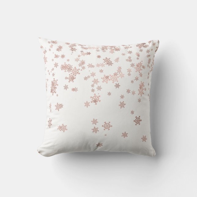 Rose Gold Foil Metallic Christmas Snowflakes Throw Pillow (Front)
