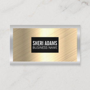 Rose Gold Foil   Metallic Silver Border Business Card